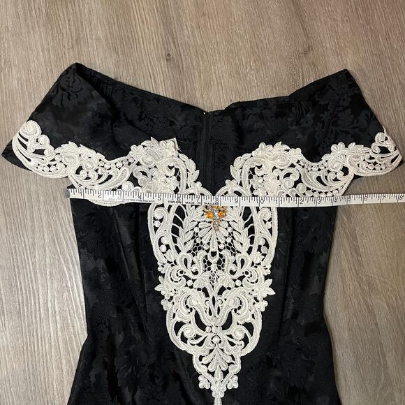 Vintage 90's Scott McClintock Formal Event Dress $ Black White Lace Edwardian - Picture 7 of 12